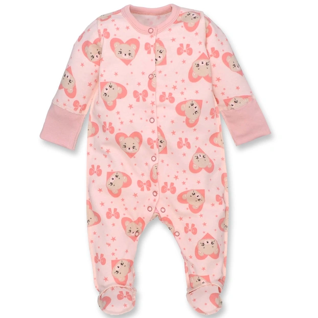 Дитячий комбінезон для дівчинки, р.50-56 см, футер з начісом, рожевий з принтом фото Татошка