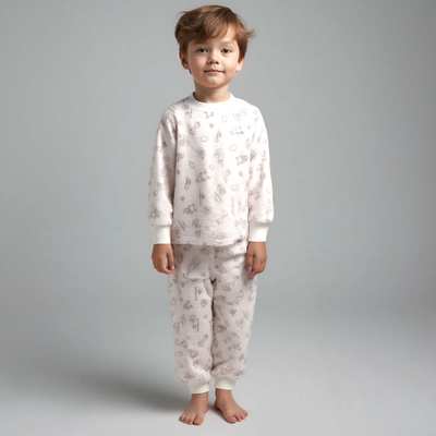 Комплект дитячий уні, р.92-110 см, велсофт, молочний з принтом