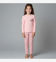 Піжама дитяча для дівчинки, р.140-164 см, інтерлок рапорт, рожева з принтом фото на tatoshka.ua