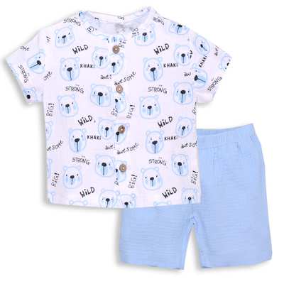 Комплект дитячий уні, р.80-86 см, муслін, білий з принтом