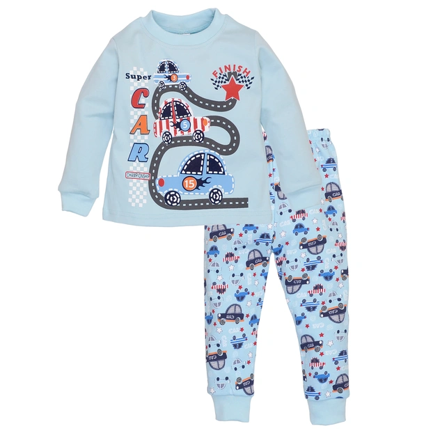 Дитяча піжама для хлопчика, р.80-134 см, інтерлок , блакитна з принтом фото Татошка