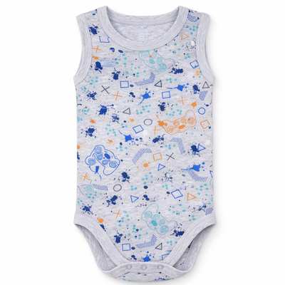 Боді-майка уні, 80-92см, рібана 100% бавовна, сірий меланж з принтом