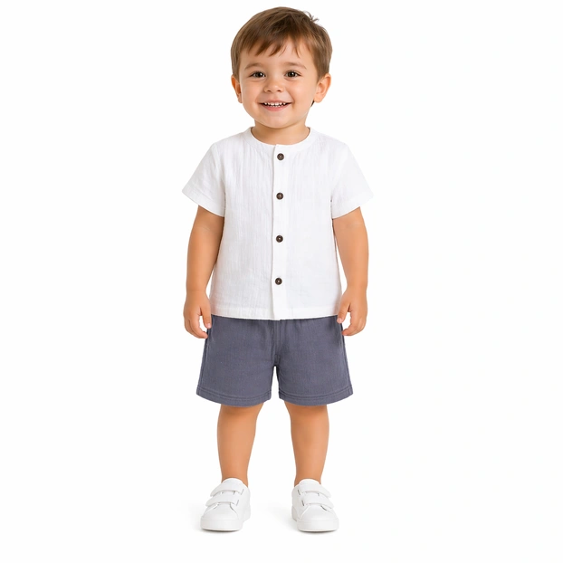 Комплект дитячий уні, р.104-110 см, муслін, білий з сірим фото Татошка