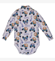 Дитяче боді-гольф з довгим рукавом для хлопчика, р.74-98 см, рібана, сірий з принтом фото на tatoshka.ua