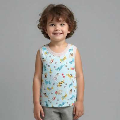 Дитяча майка для хлопчика, р.74-116 см, рібана, зелена з принтом