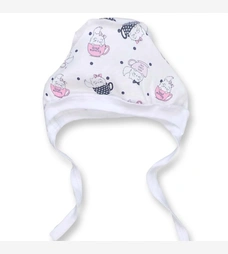 Детский чепчик для девочки, рибана, белый с принтом. фото на tatoshka.ua