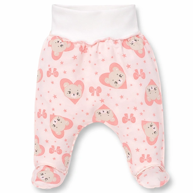 Повзунки на резинці для дівчинки, 56-62см, футер, рожеві з принтом фото Татошка