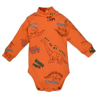 Дитяче боді-гольф з довгим рукавом для хлопчика, р.74-98 см, рібана, помаранчовий з принтом