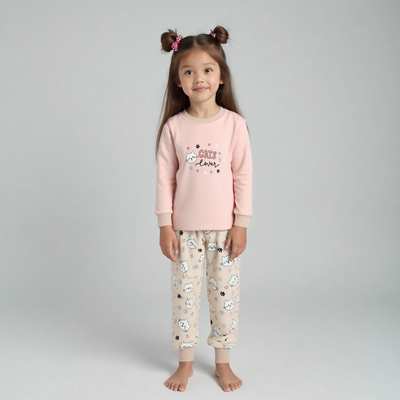 Піжама дитяча для дівчинки, р.86-134 см, інтерлок, рожева з принтом