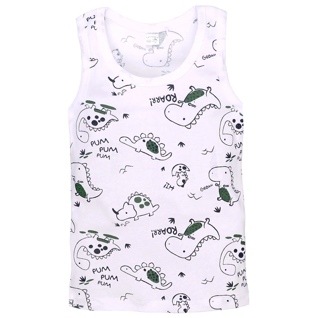 Дитяча майка для хлопчика, р.74-116 см, рібана, біла з принтом фото Татошка