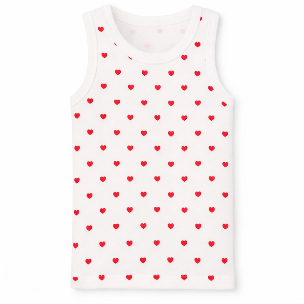 Дитяча майка для дівчинки, р.80-152 см, рібана, біла з принтом фото Татошка