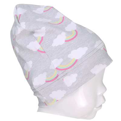 Шапочка для дівчинки, 48-50 см, кулір з еластаном, сірий меланж з принтом