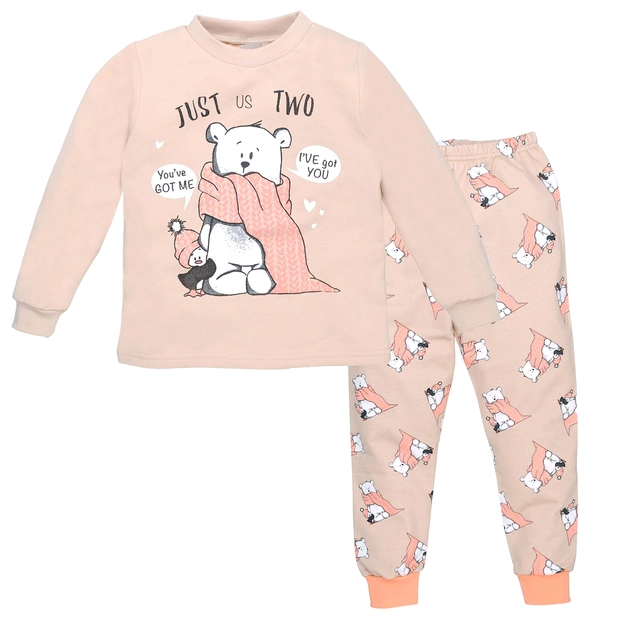 Дитяча піжама для дівчинки, р.86-164 см, футер, бежева з принтом фото Татошка