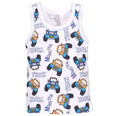 Дитяча майка для хлопчика, р.134 см, рібана, біла з принтом