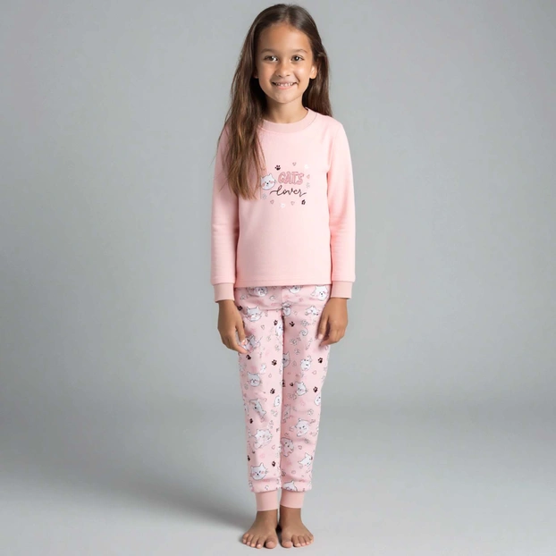 Піжама дитяча для дівчинки, р.86-134 см, інтерлок, рожева з принтом фото Татошка