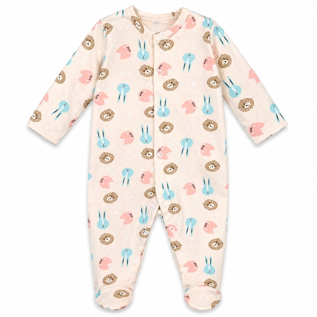 Детский комбинезон для девочки р.62-86 см, интерлок, бежевый с принтом. фото Татошка