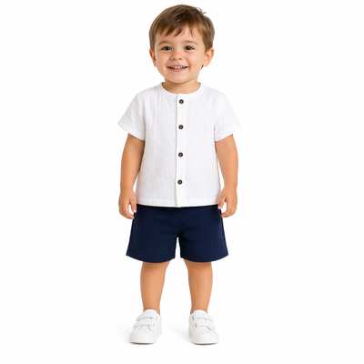 Комплект дитячий уні, р.104-110 см, муслін, білий з синім