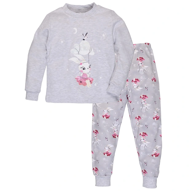 Дитяча піжама для дівчинки, р.92-158 см, інтерлок , сірий меланж з принтом фото Татошка