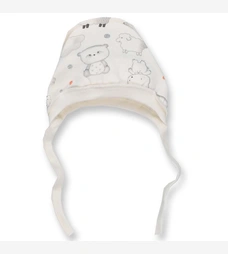 Дитячий чепчик для дівчинки р.50-56 см, футер з начісом, молочний з принтом фото на tatoshka.ua