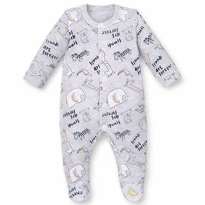 Детский комбинезон уни р.56 см, кулир, серый меланж с принтом.