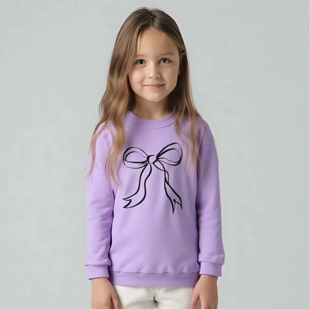 Джемпер для дівчинки, 98-134 см, футер петельний, фіолетовий з аплікацією фото Татошка