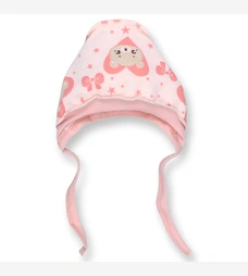 Дитячий чепчик для дівчинки р.50-56 см, футер з начісом, рожевий з принтом фото на tatoshka.ua