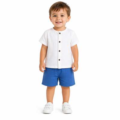 Комплект дитячий уні, р.104-110 см, муслін, білий з блакитним