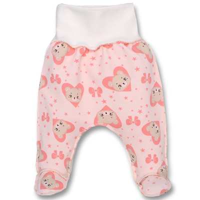 Повзунки на резинці для дівчинки, 56-62см, футер, рожеві з принтом