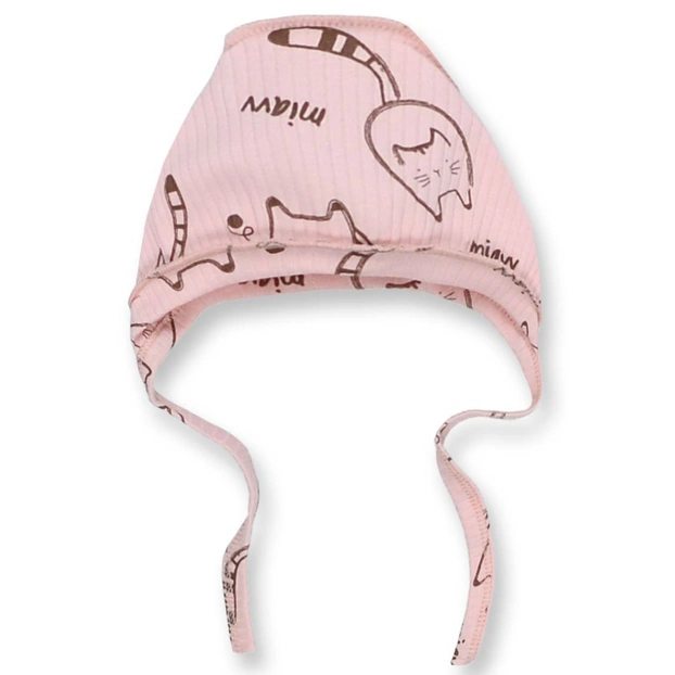 Дитячий чепчик для дівчинки р.50-56 см, інтерлок рапорт, рожевий з принтом фото Татошка