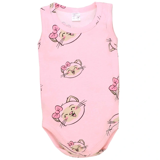 Боді-майка  для дівчинки, 68-86см, рібана 100% бавовна, рожева з принтом фото Татошка