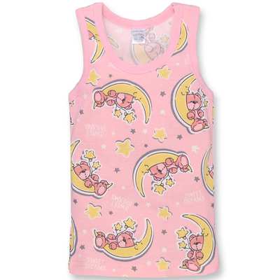 Дитяча майка для дівчинки, р.74-134 см, рібана, рожева з принтом