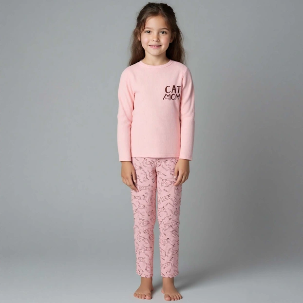 Піжама дитяча для дівчинки, р.140-164 см, інтерлок рапорт, рожева з принтом фото Татошка
