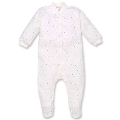 Дитячий комбінезон для дівчинки, р.62-74 см, футер з начісом, молочний з принтом