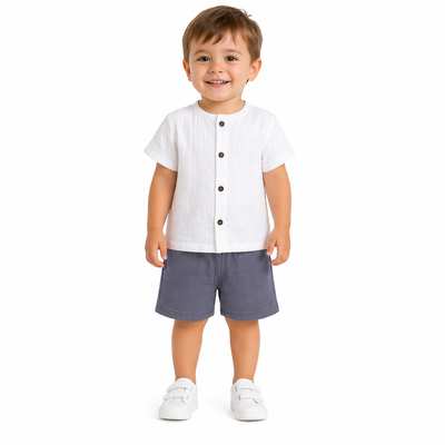 Комплект дитячий уні, р.104-110 см, муслін, білий з сірим