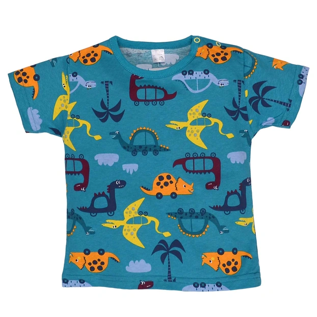 Футболка для хлопчика, р.74-110 см, кулір, зелена з принтом фото Татошка