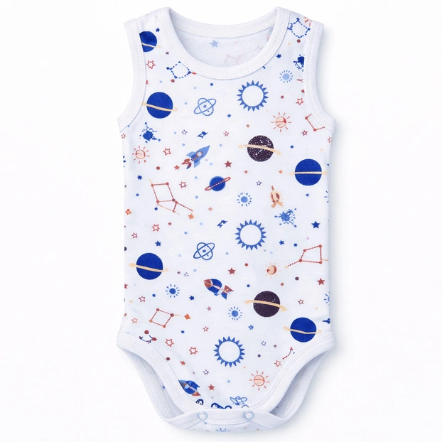 Боді-майка уні, 80-92см, рібана 100% бавовна, блакитна з принтом фото Татошка