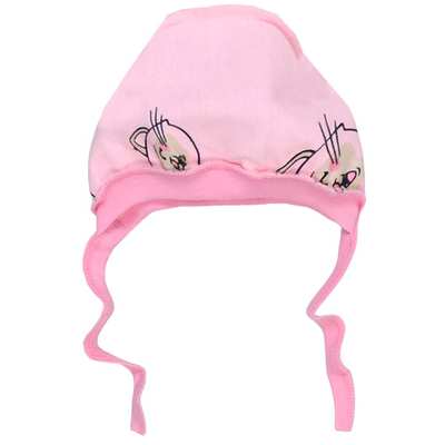 Дитячий чепчик для дівчинки, рібана, рожевий з принтом