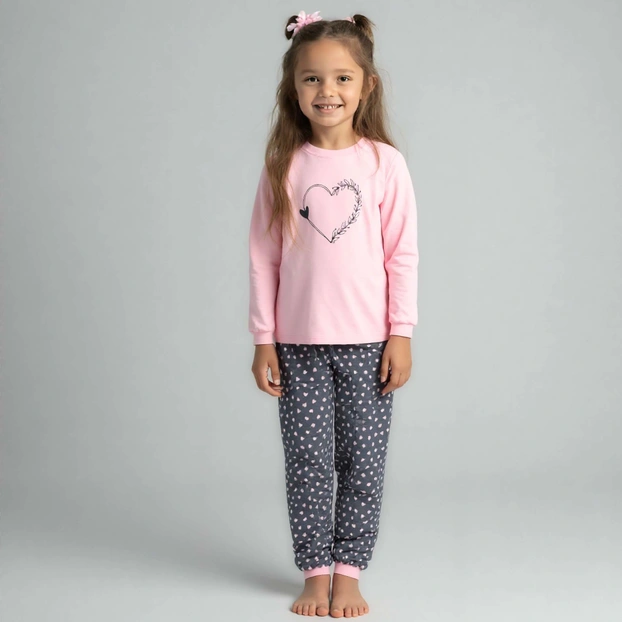 Піжама дитяча для дівчинки, р.140-164 см, інтерлок, рожева з принтом фото Татошка