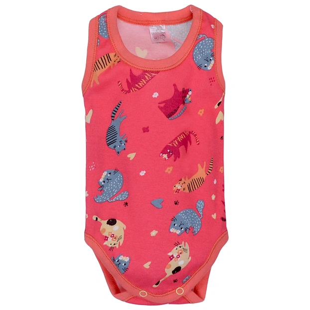 Дитяча боді-майка для дівчинки, р. 68-86см, рібана, коралова з принтом фото Татошка