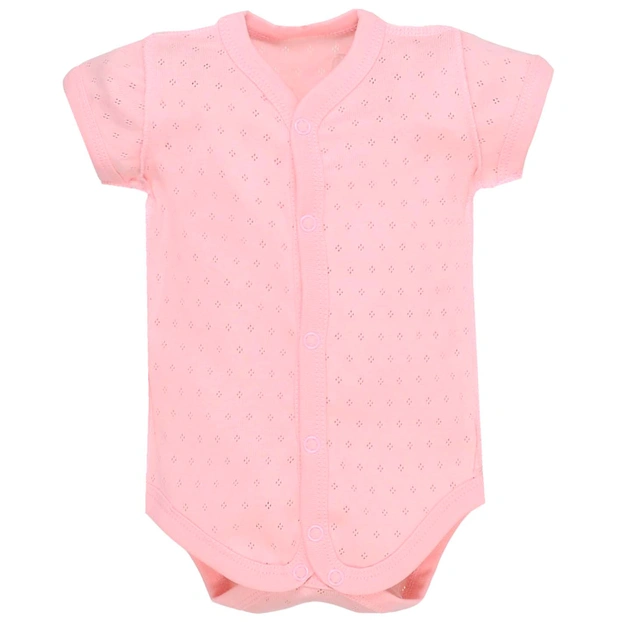 Дитяче боді з коротким рукавом для дівчинки, р. 56-74см, ажур, рожеве фото Татошка
