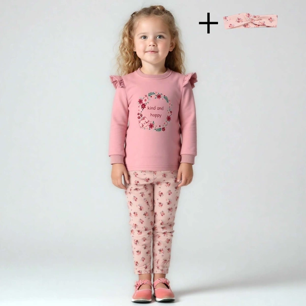 Комплект дитячий для дівчинки, р.98-116 см, петельний футер, рожева з аплікацією фото Татошка