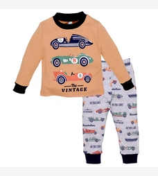 Дитяча піжама для хлопчика, р.80-128 см, інтерлок, бежева з принтом фото на tatoshka.ua