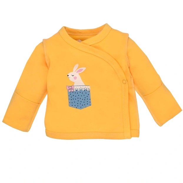 Распашонка уни, 56 см, интерлок 100% хлопок, желтый с аппликацией фото Татошка