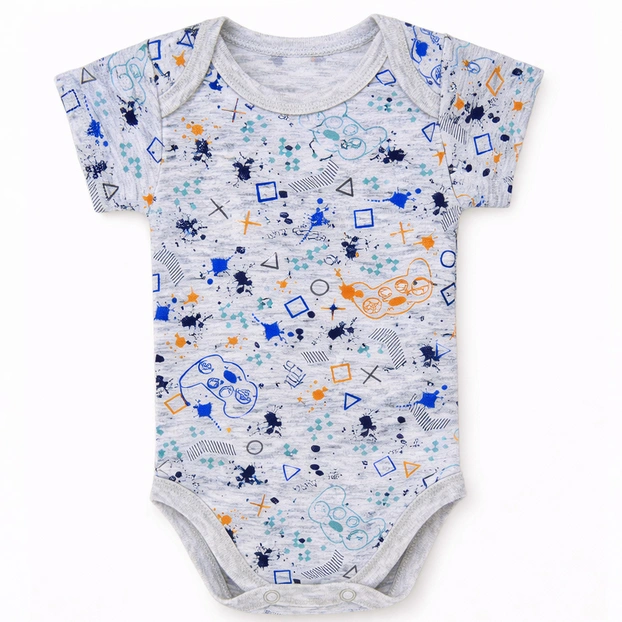 Боді уні, 80-92 см, рібана , сірий меланж з принтом фото Татошка