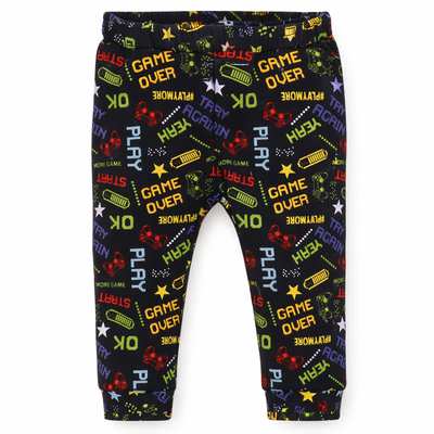 Дитячі штани для хлопчика , р.92 см, кулір з еластаном, чорні з принтом