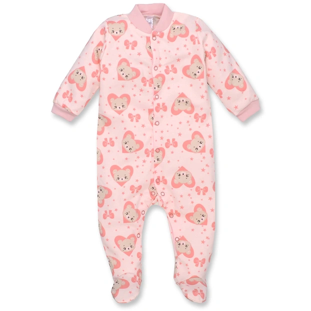 Дитячий комбінезон для дівчинки, р.62-74 см, футер з начісом, рожевий з принтом фото Татошка