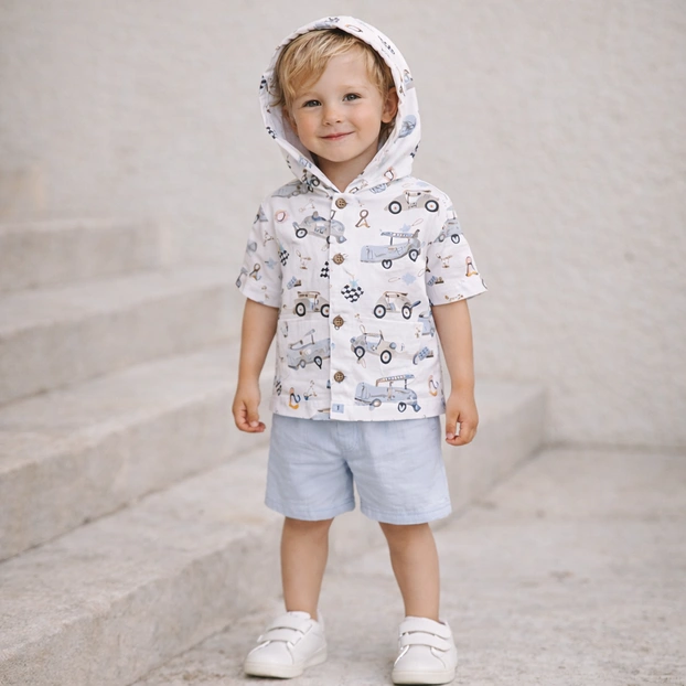 Комплект дитячий для хлопчика, р.92-110 см, муслін, білий з принтом фото Татошка