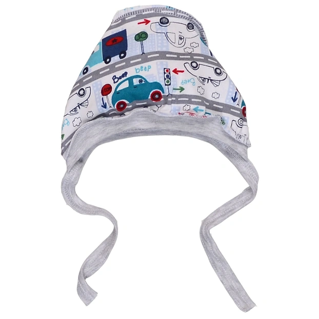 Дитячий чепчик для хлопчика,інтерлок, сірий з принтом фото Татошка