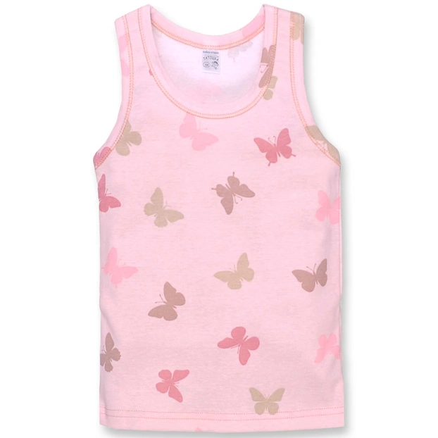 Дитяча майка для дівчинки, р.74-134 см, рібана, рожева з принтом фото Татошка