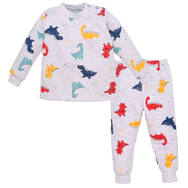 Дитяча піжама уні, р.80-122 см, футер , сірий меланж з принтом фото Татошка